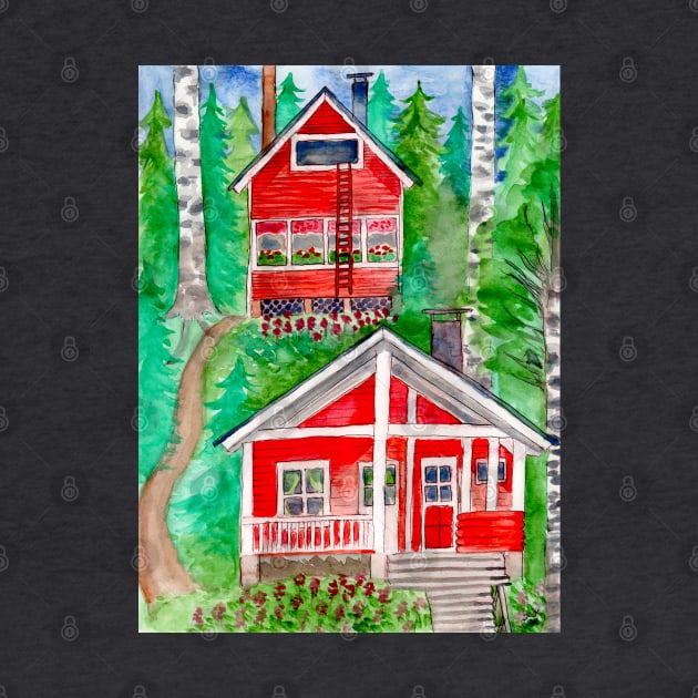 Cabin in the Woods - Summer Watercolor by IvyLilyArt